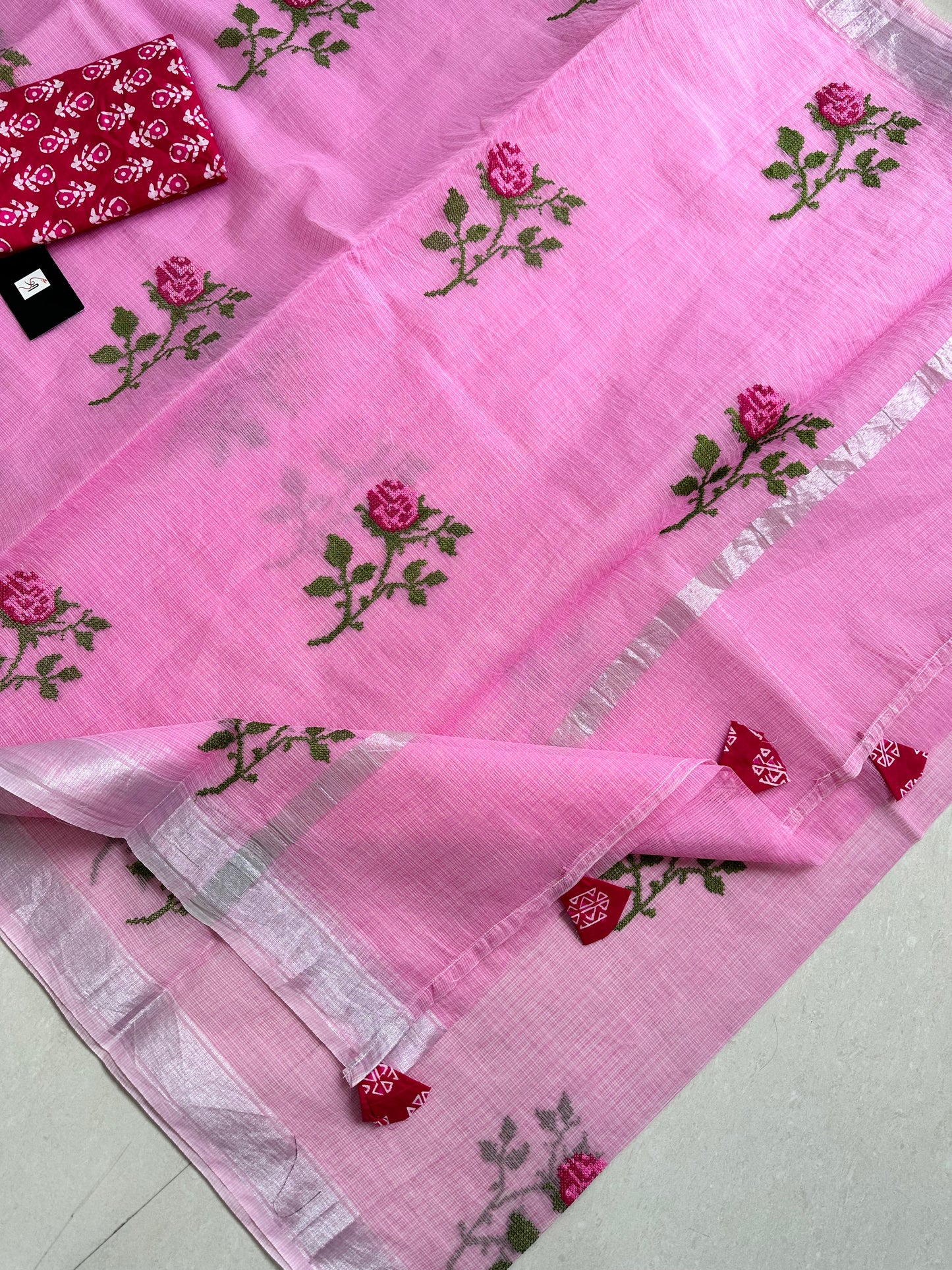 Embroidered Kota Cotton Doria Saree