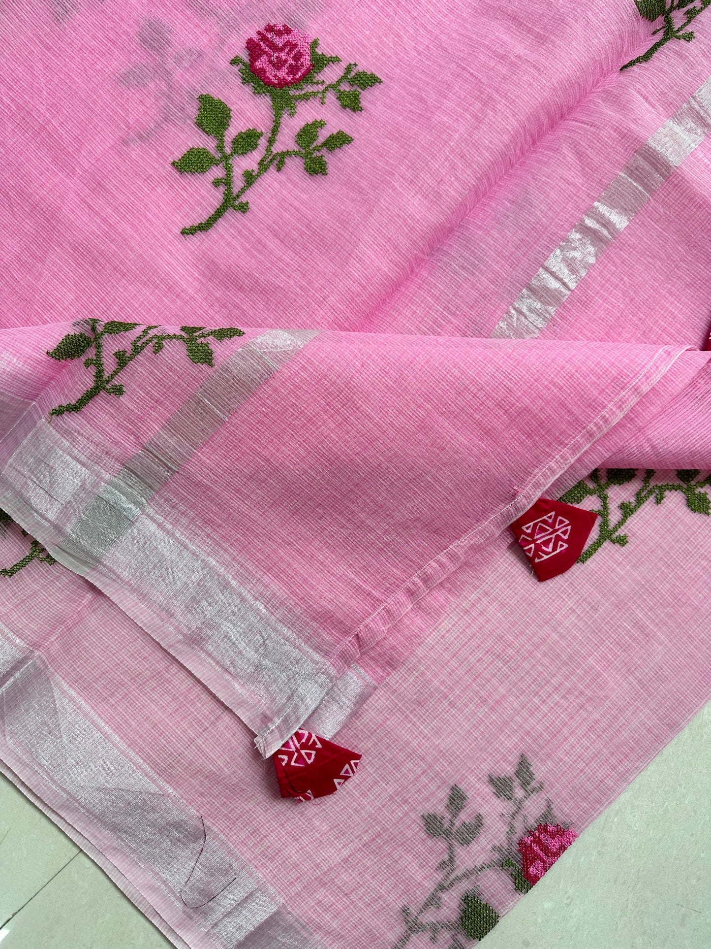 Embroidered Kota Cotton Doria Saree