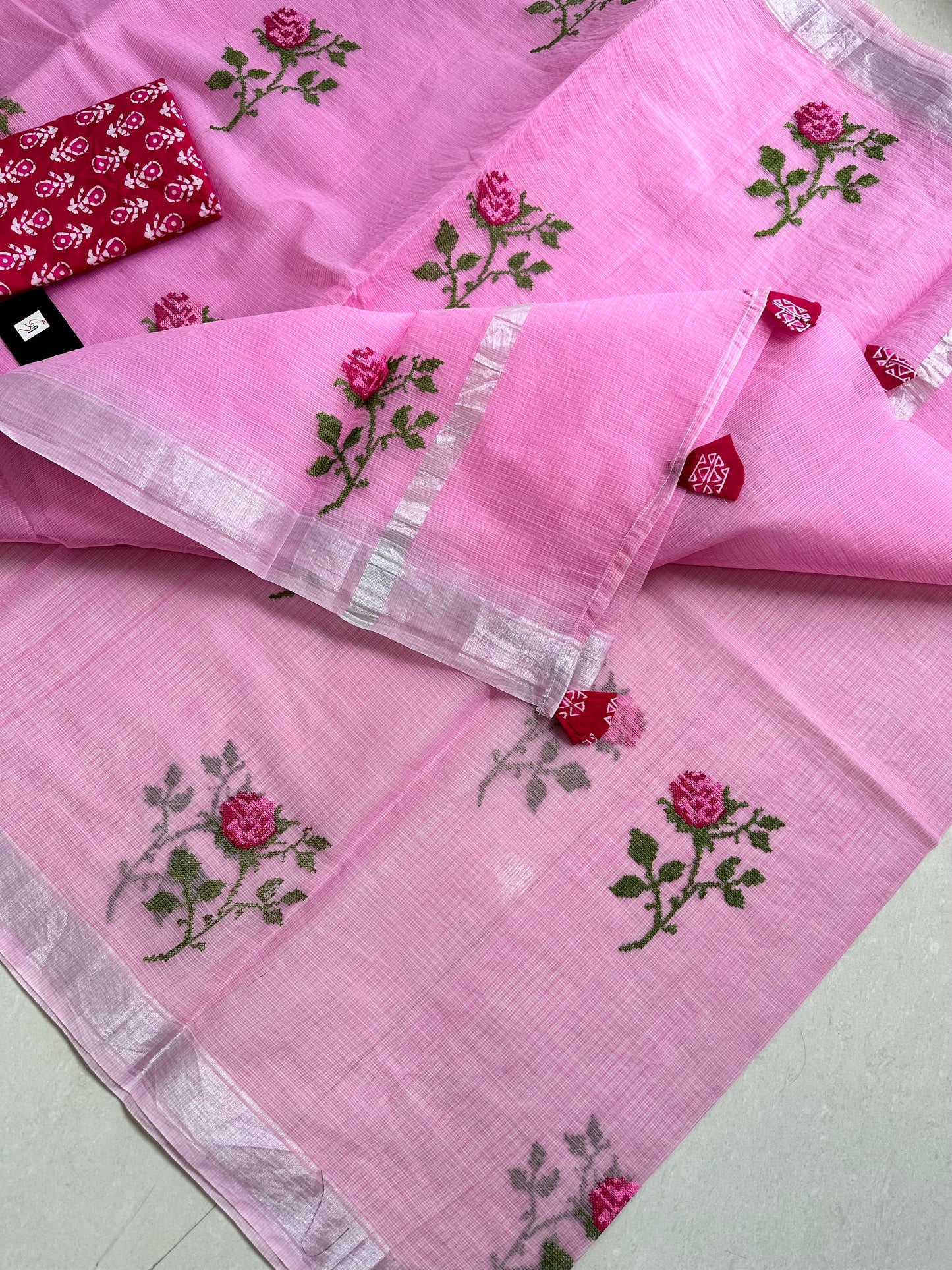 Embroidered Kota Cotton Doria Saree