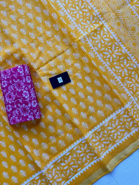 HandBlock Printed Kota Cotton Doria Saree