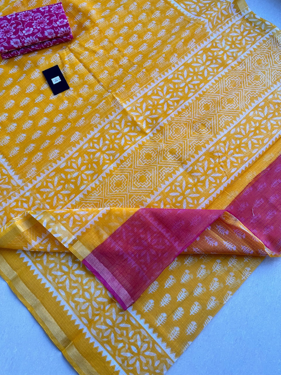 HandBlock Printed Kota Cotton Doria Saree