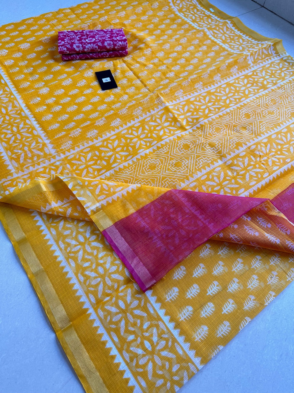 HandBlock Printed Kota Cotton Doria Saree