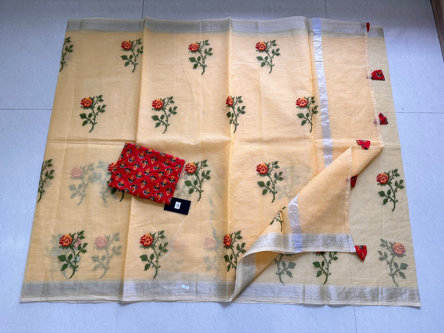 Embroidered Kota Cotton Doria Saree