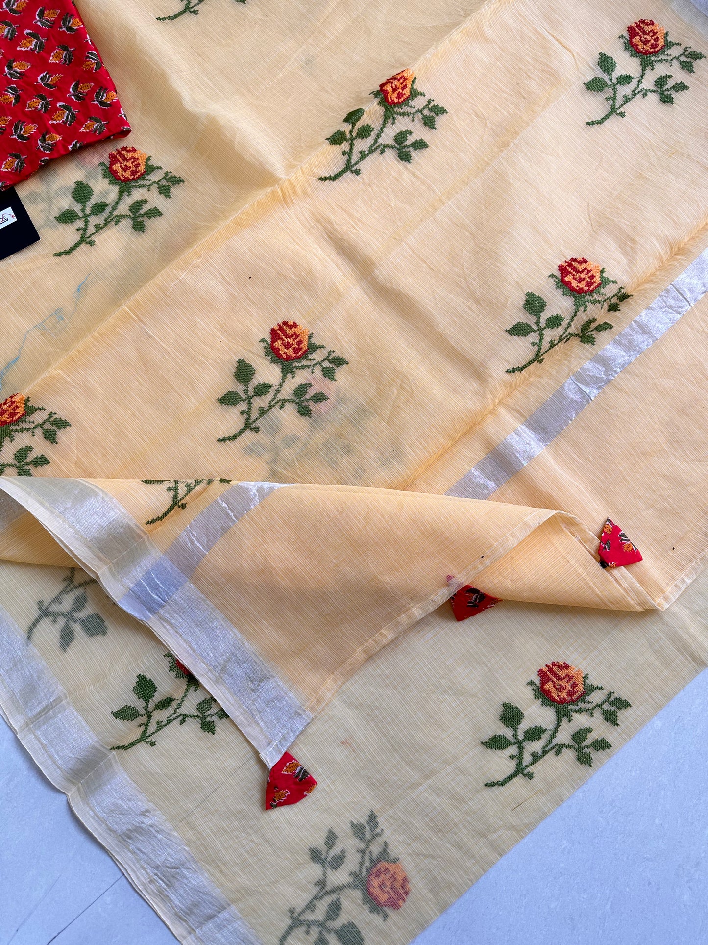 Embroidered Kota Cotton Doria Saree