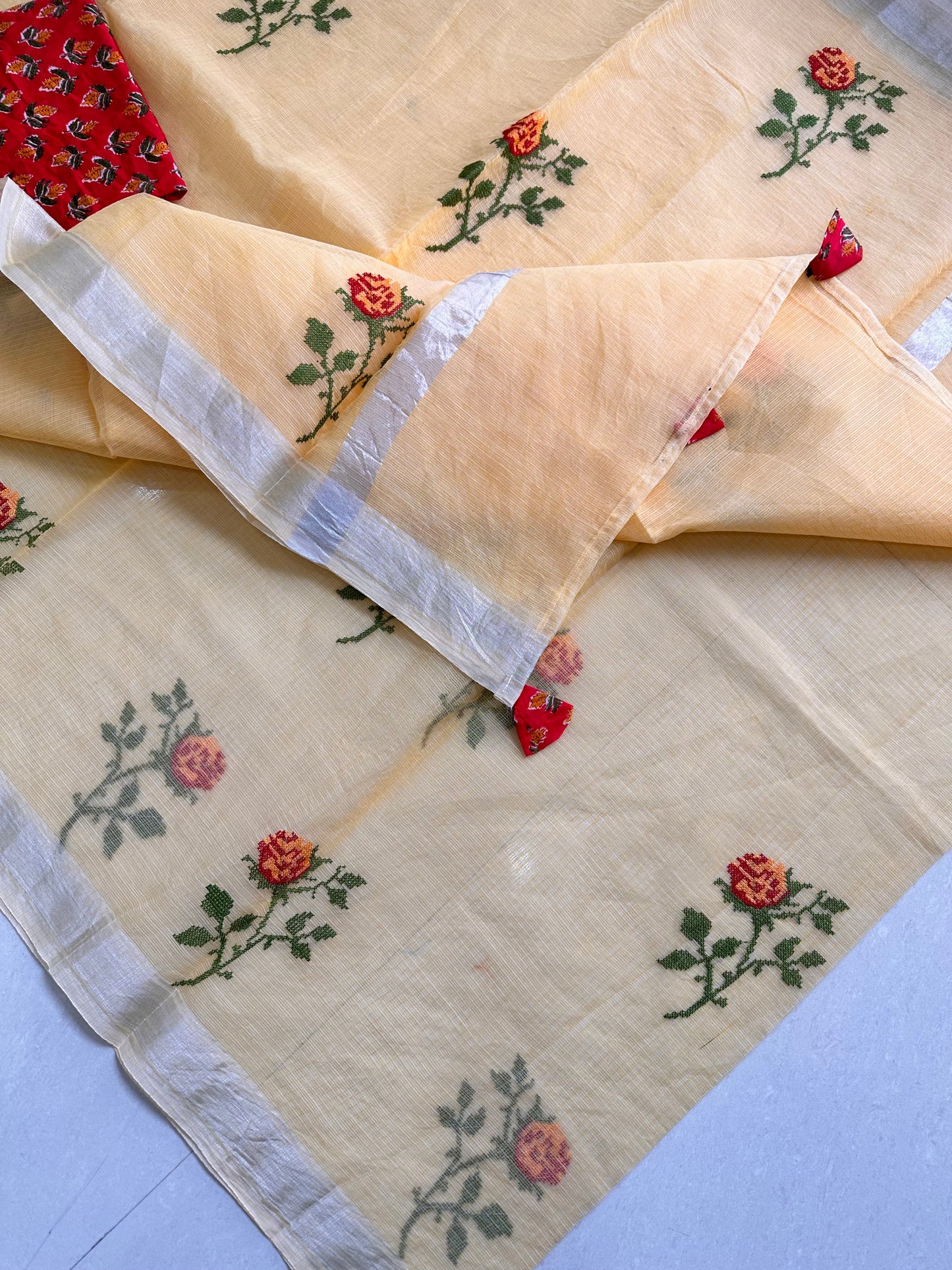 Embroidered Kota Cotton Doria Saree