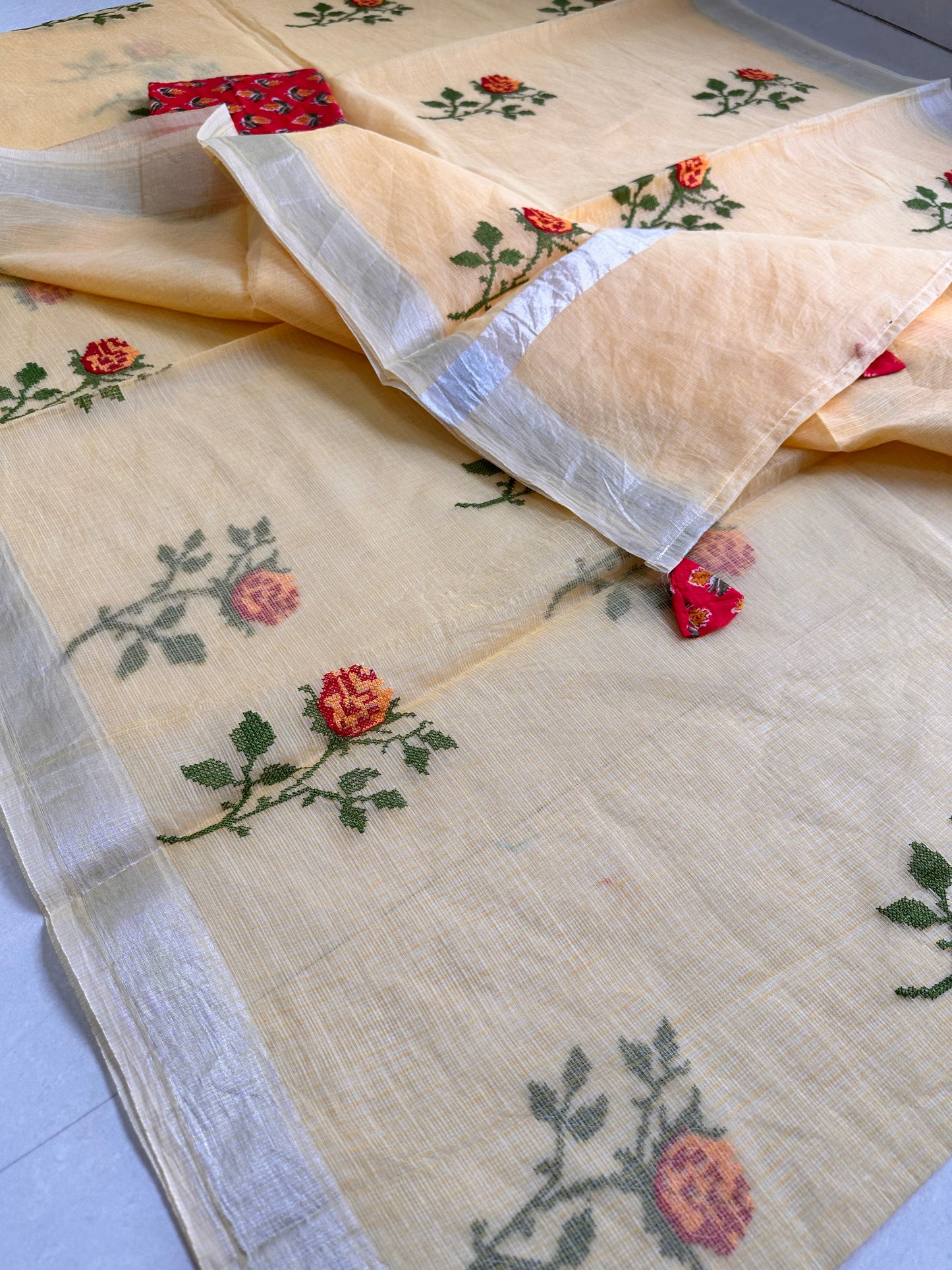 Embroidered Kota Cotton Doria Saree