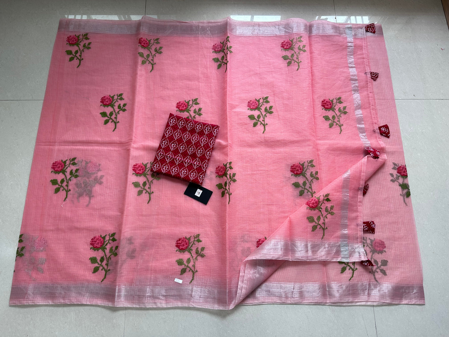 Embroidered Kota Cotton Doria Saree