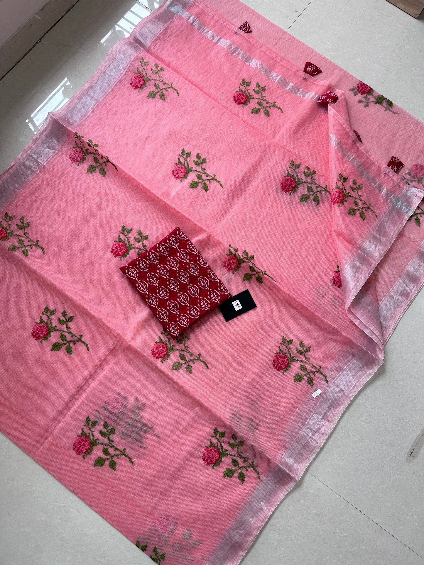 Embroidered Kota Cotton Doria Saree