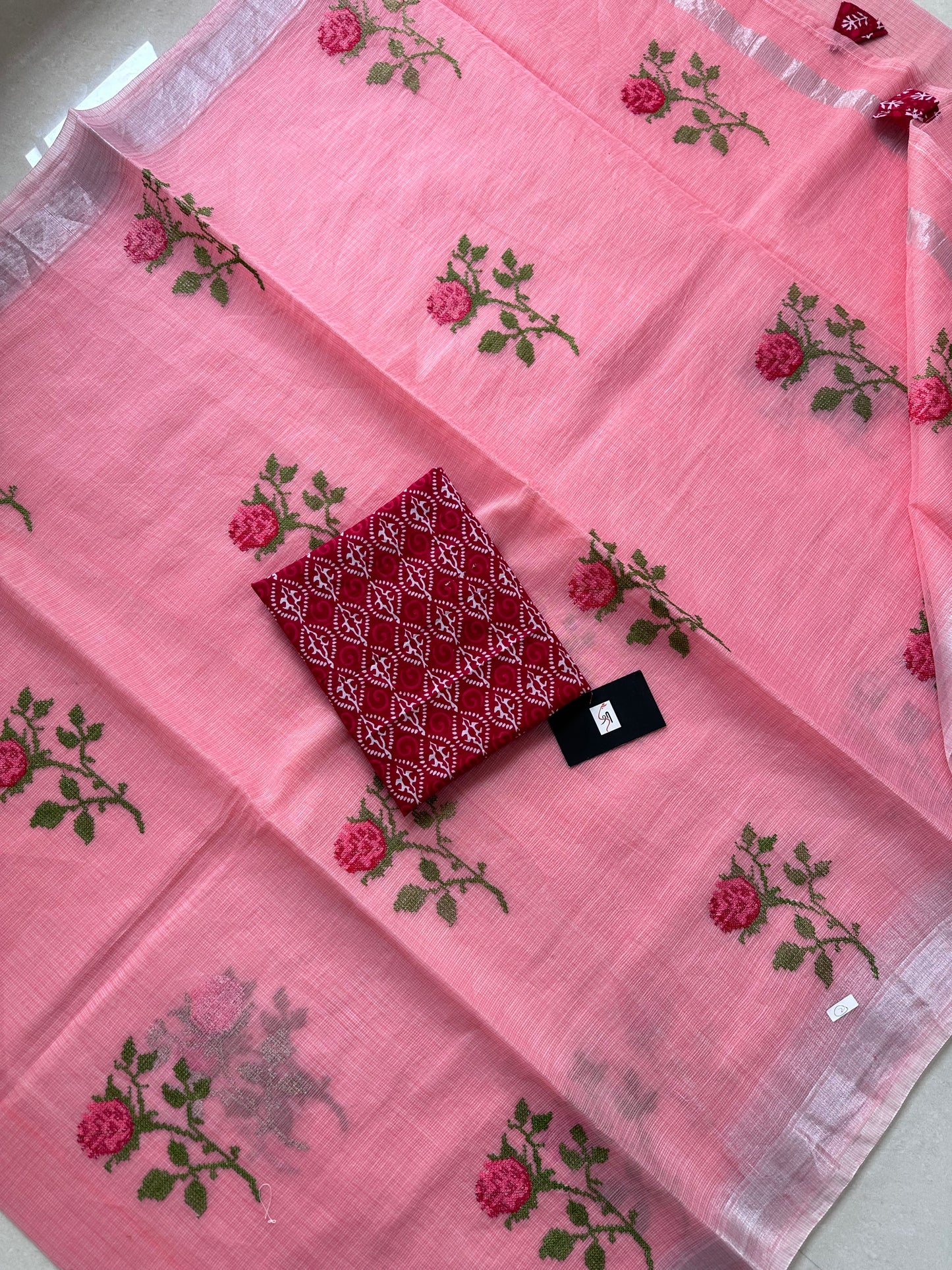 Embroidered Kota Cotton Doria Saree