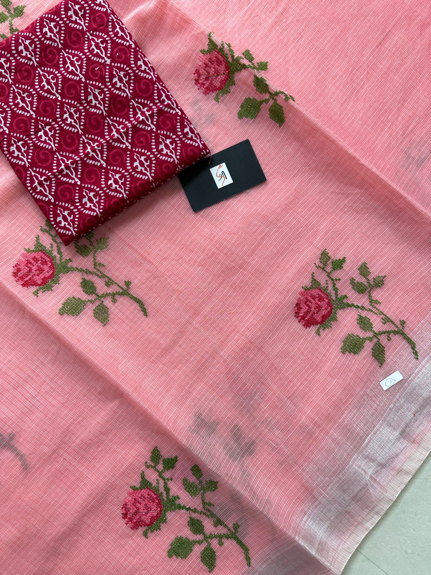 Embroidered Kota Cotton Doria Saree