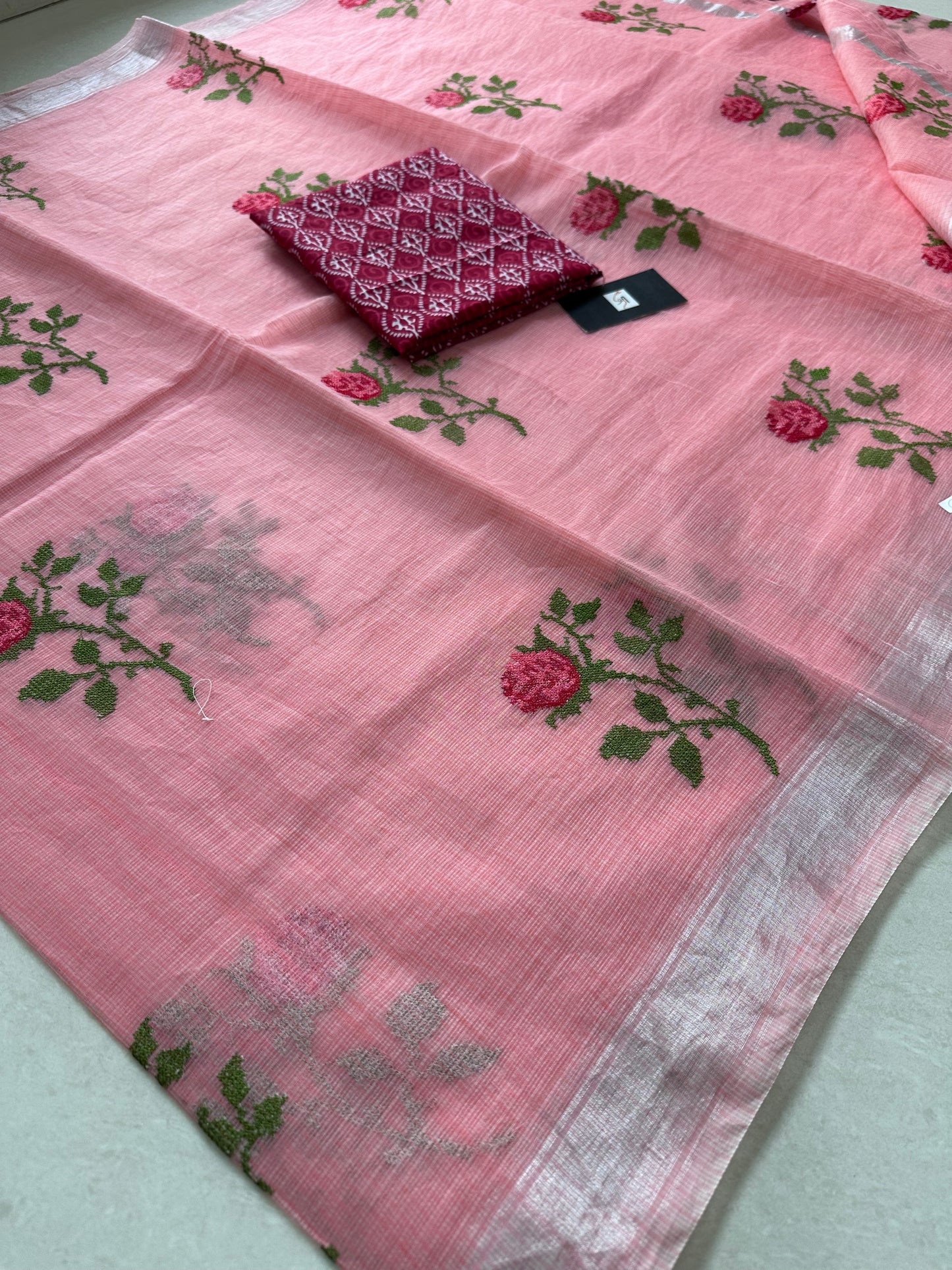 Embroidered Kota Cotton Doria Saree