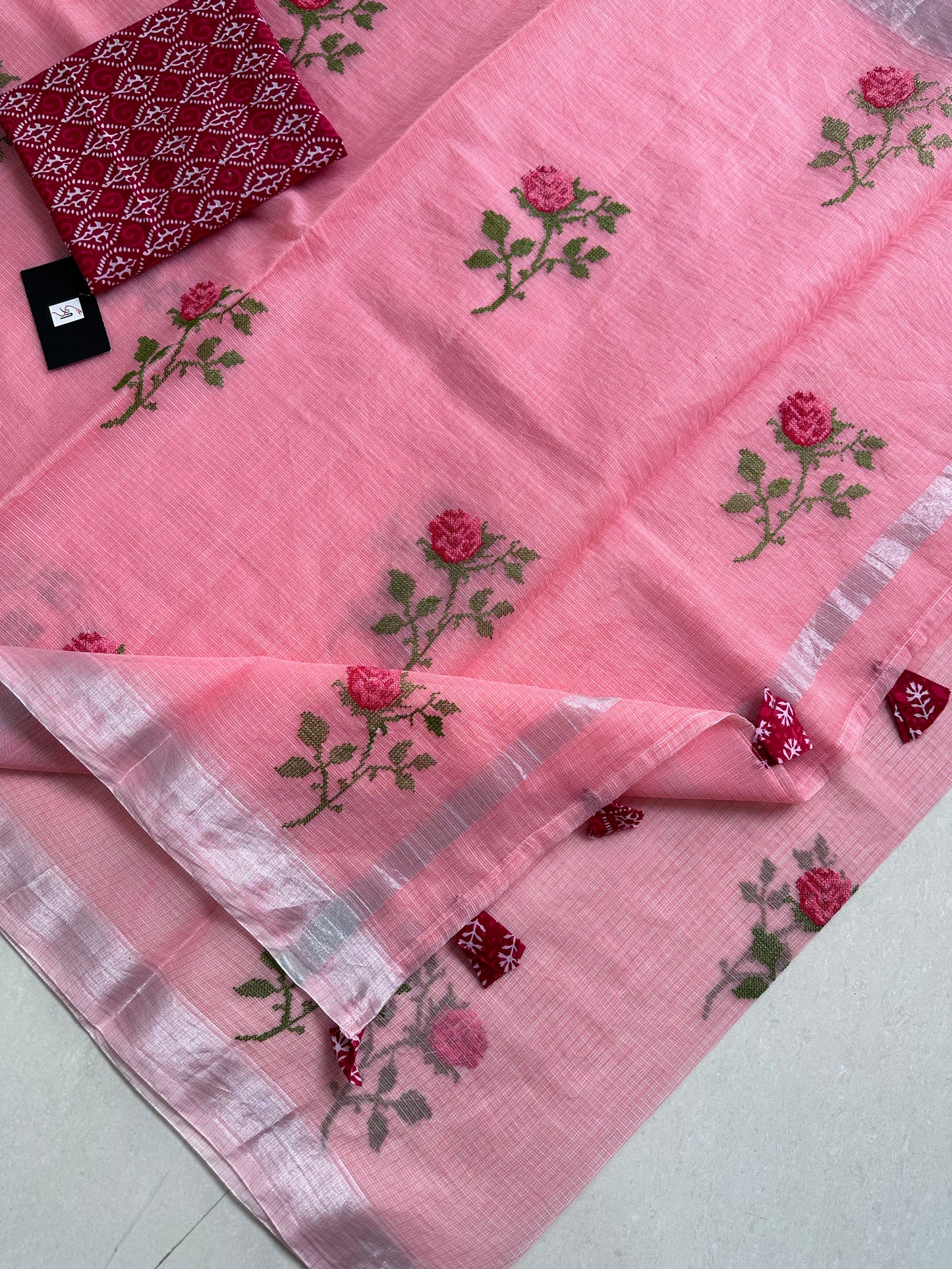 Embroidered Kota Cotton Doria Saree