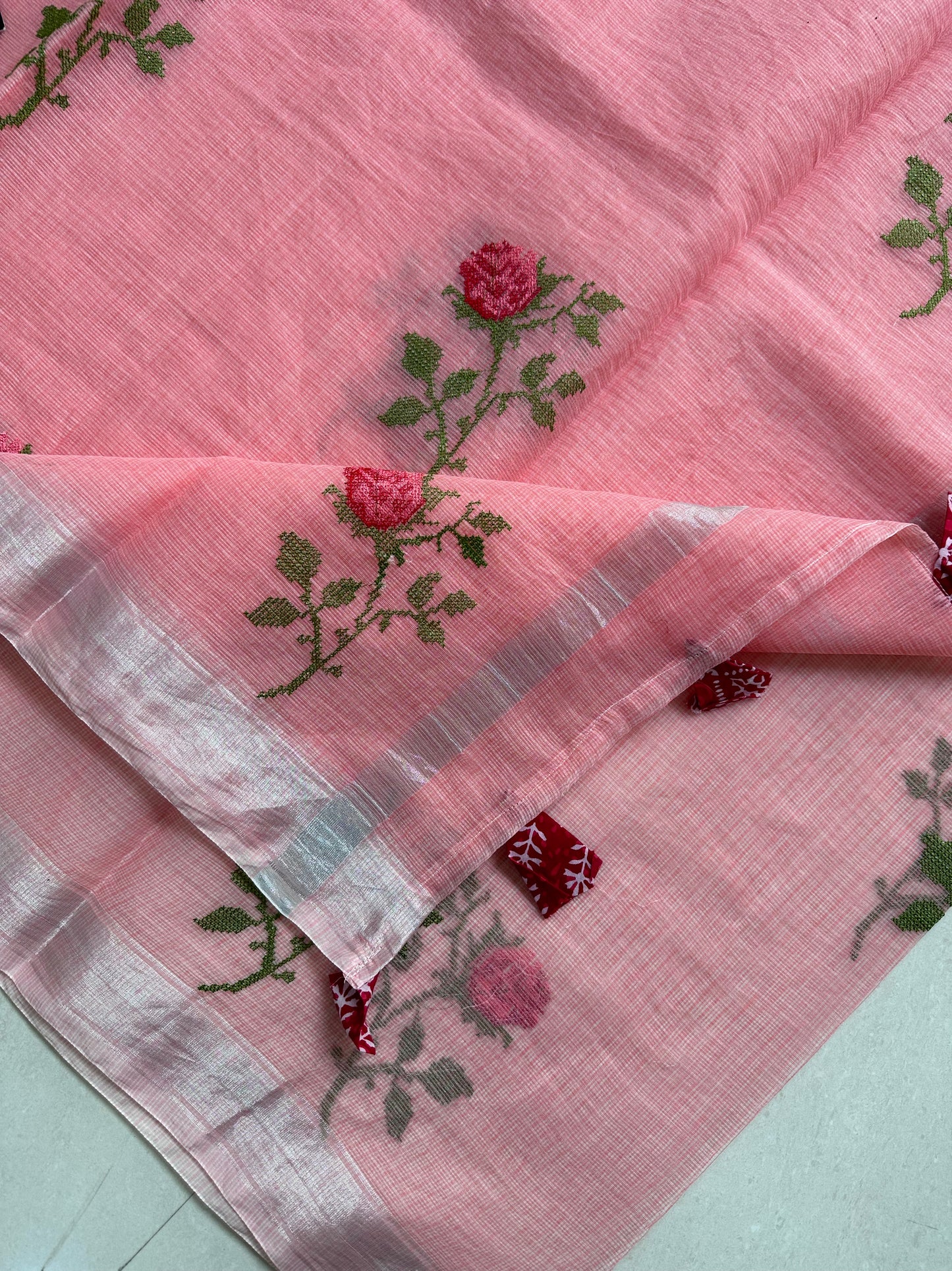 Embroidered Kota Cotton Doria Saree