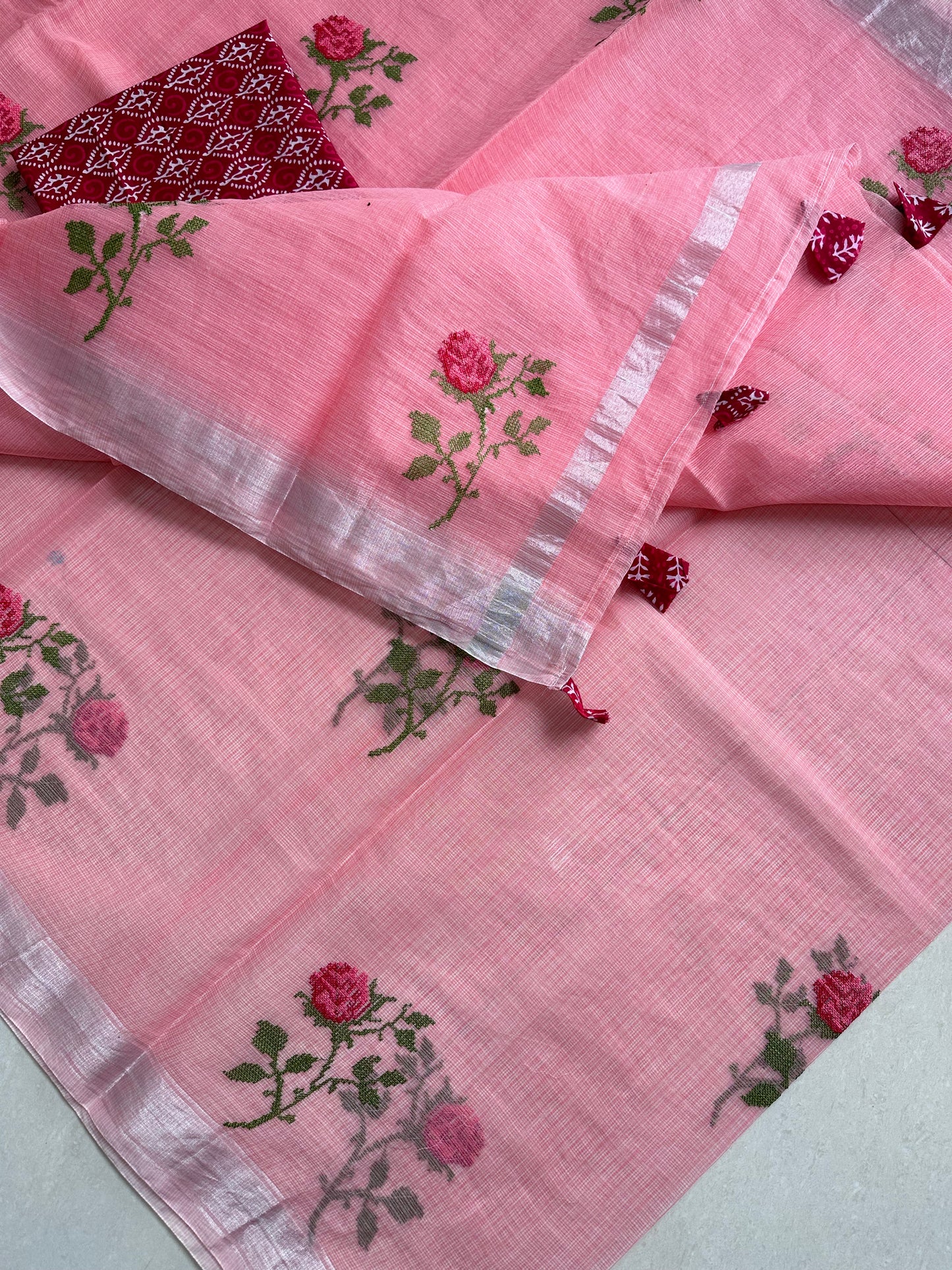 Embroidered Kota Cotton Doria Saree