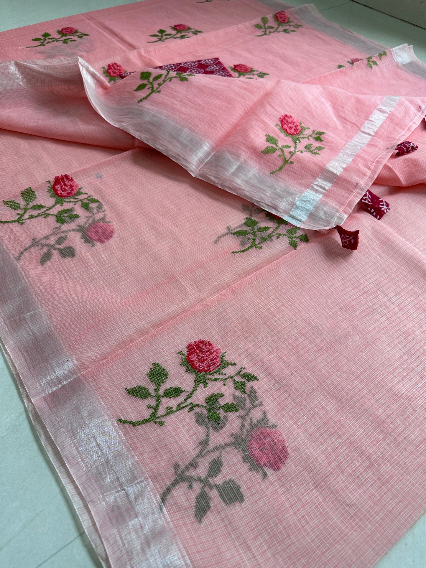 Embroidered Kota Cotton Doria Saree