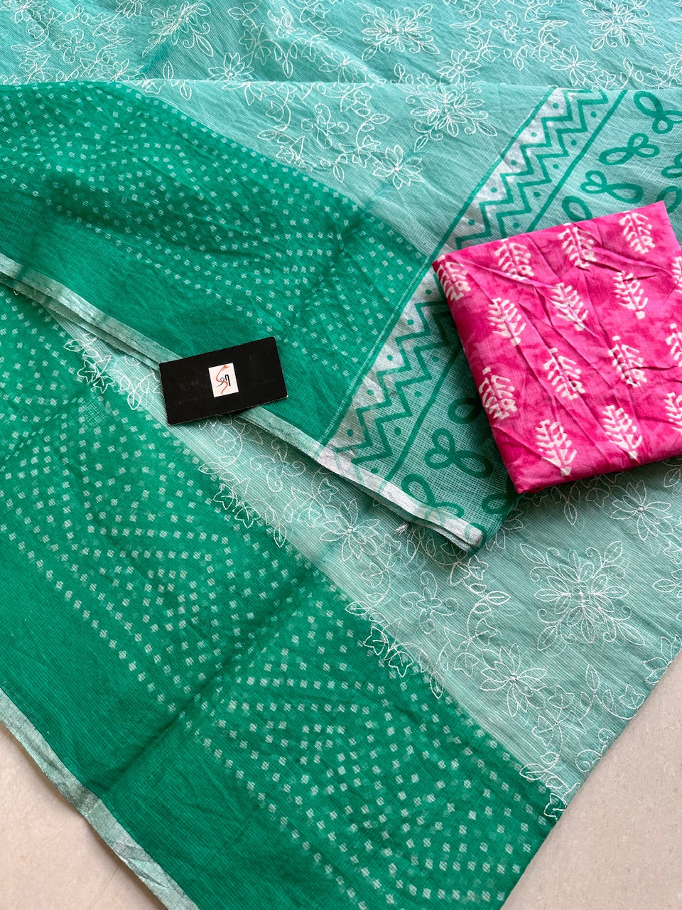 Embroidered HandBlock Printed Kota Cotton Doria Saree