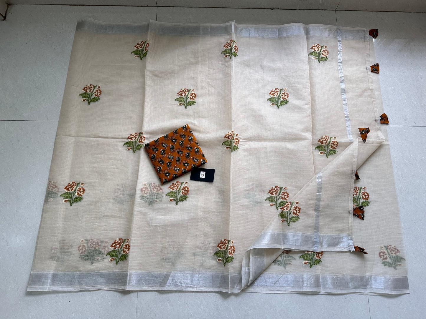 Embroidered Kota Cotton Doria Saree