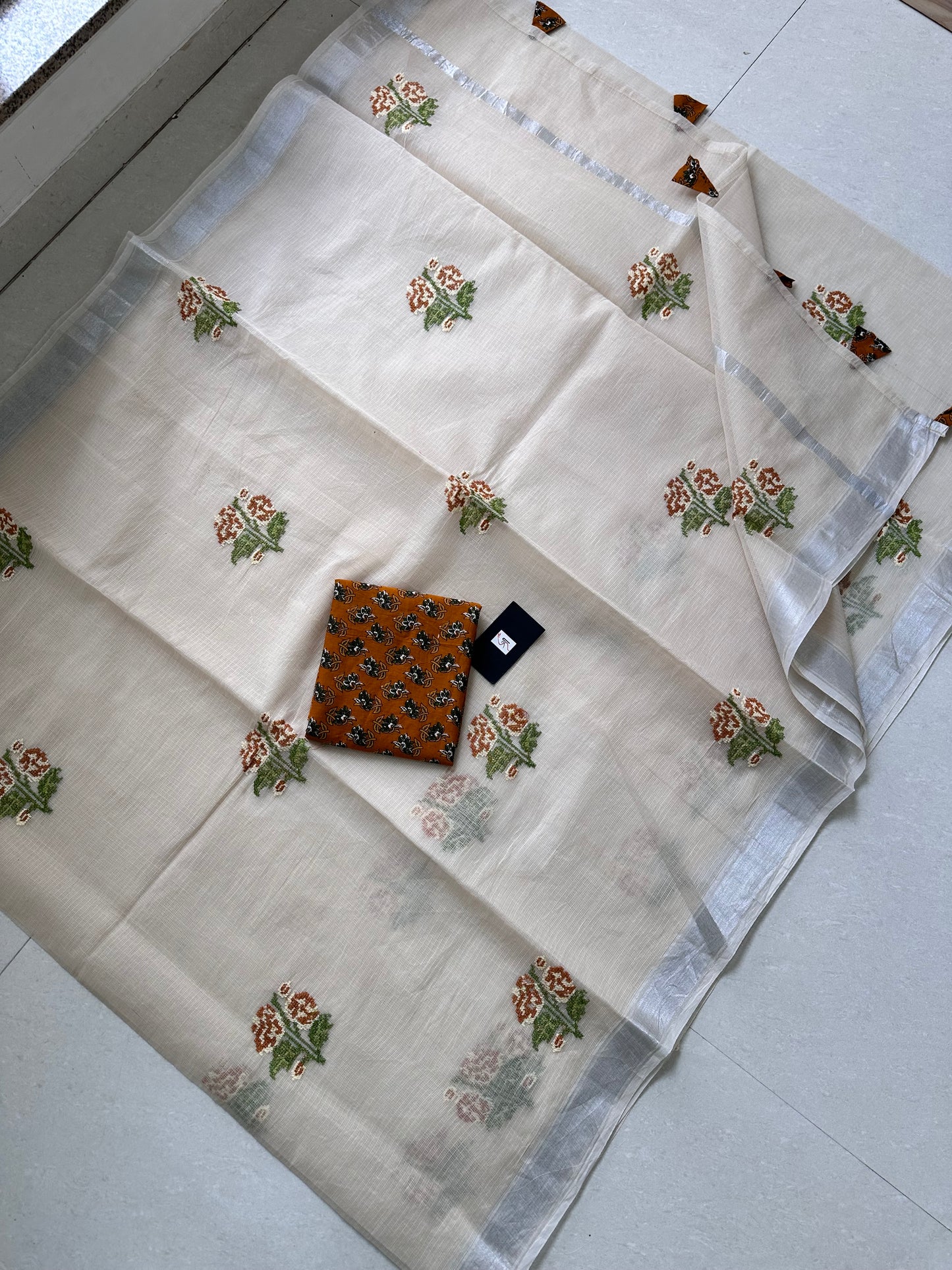 Embroidered Kota Cotton Doria Saree