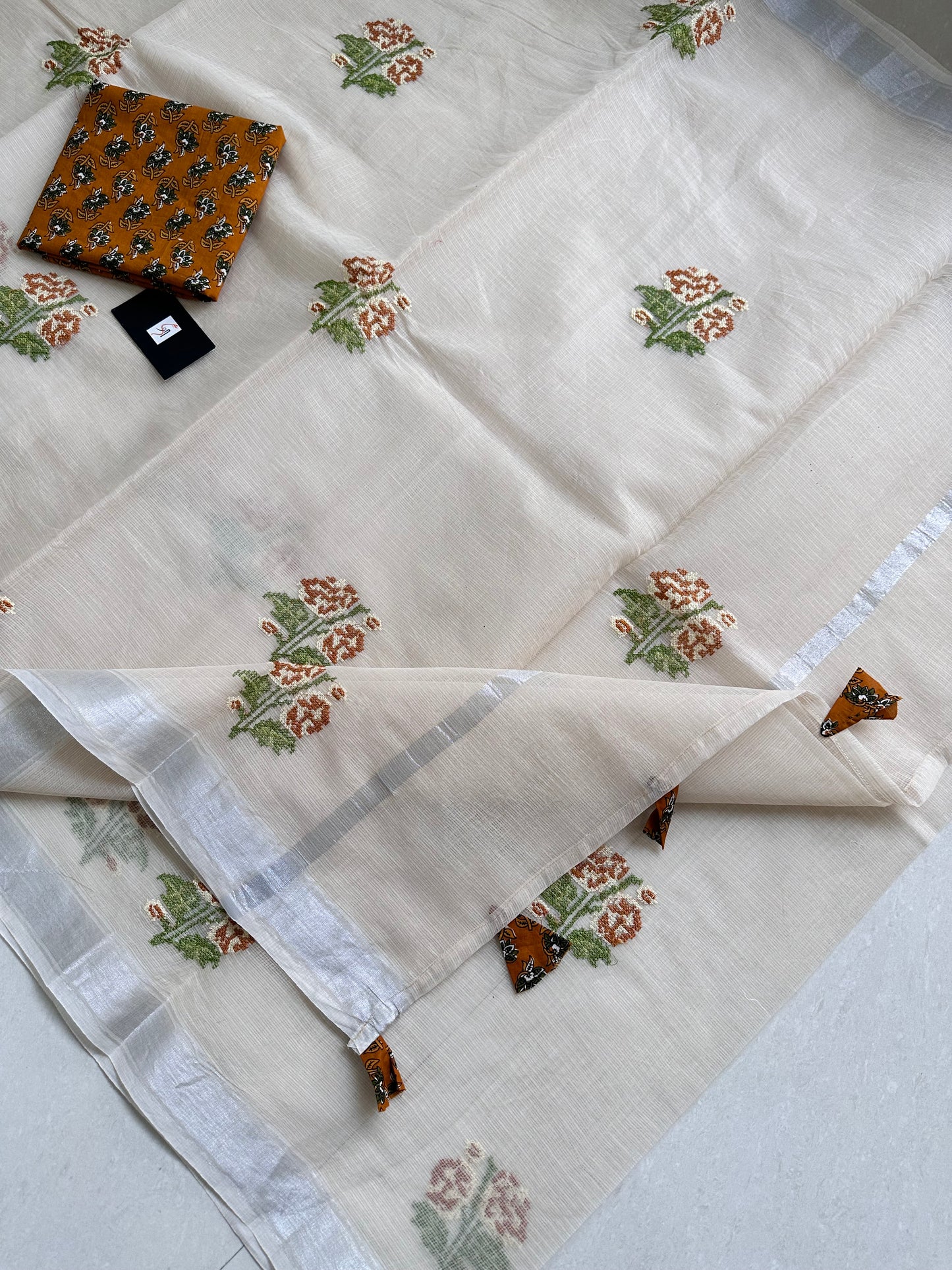 Embroidered Kota Cotton Doria Saree