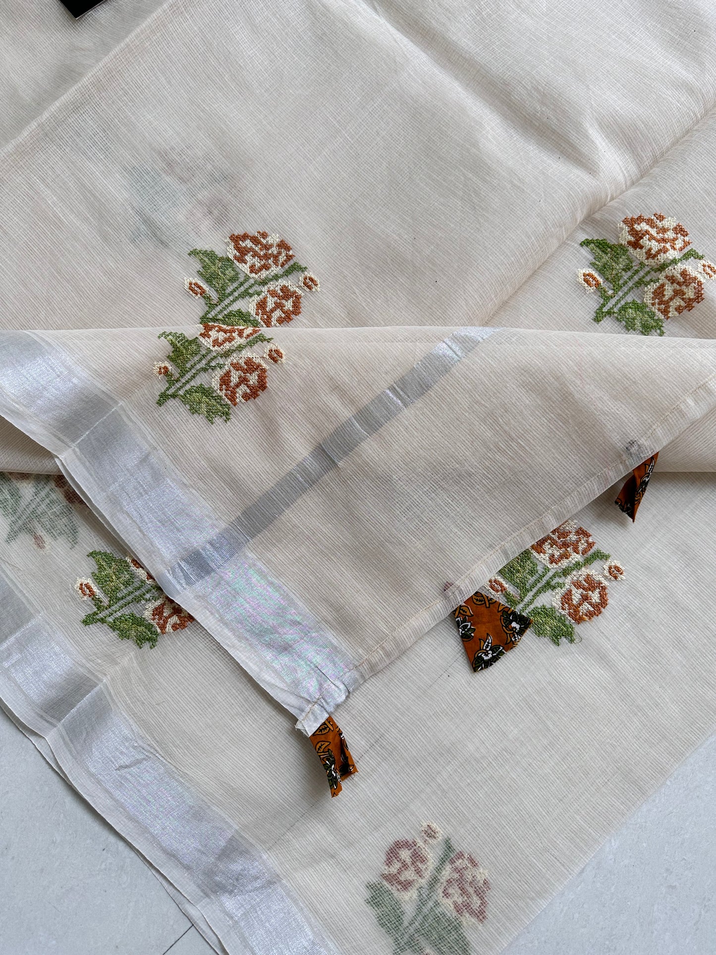 Embroidered Kota Cotton Doria Saree