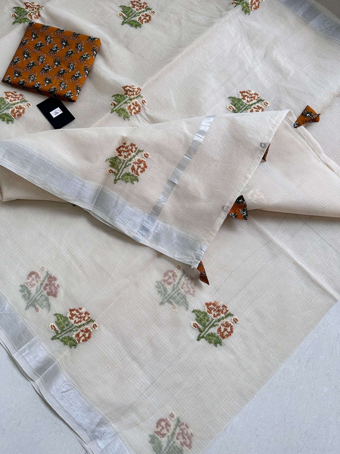 Embroidered Kota Cotton Doria Saree