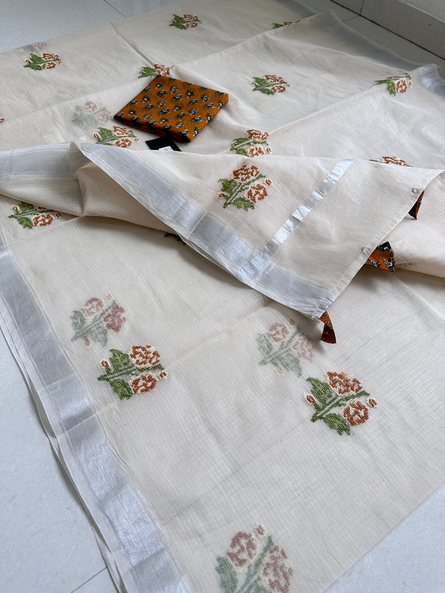 Embroidered Kota Cotton Doria Saree