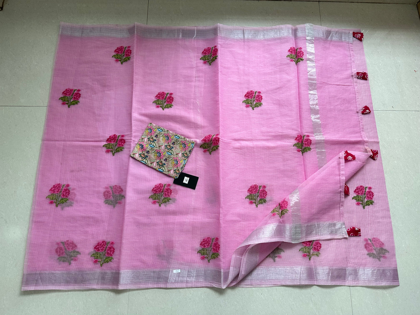 Embroidered Kota Cotton Doria Saree