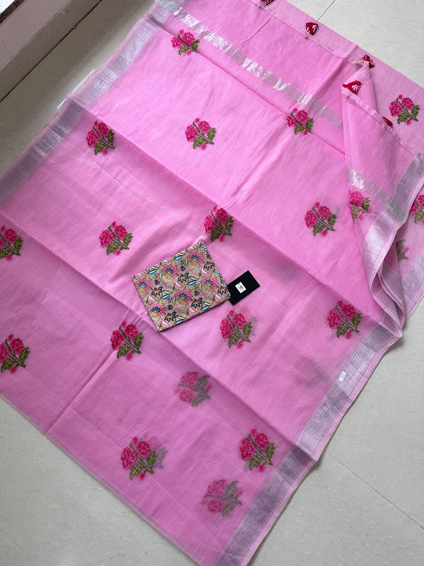 Embroidered Kota Cotton Doria Saree