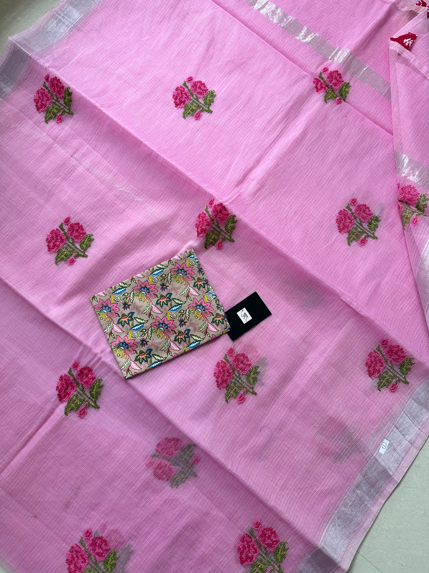 Embroidered Kota Cotton Doria Saree