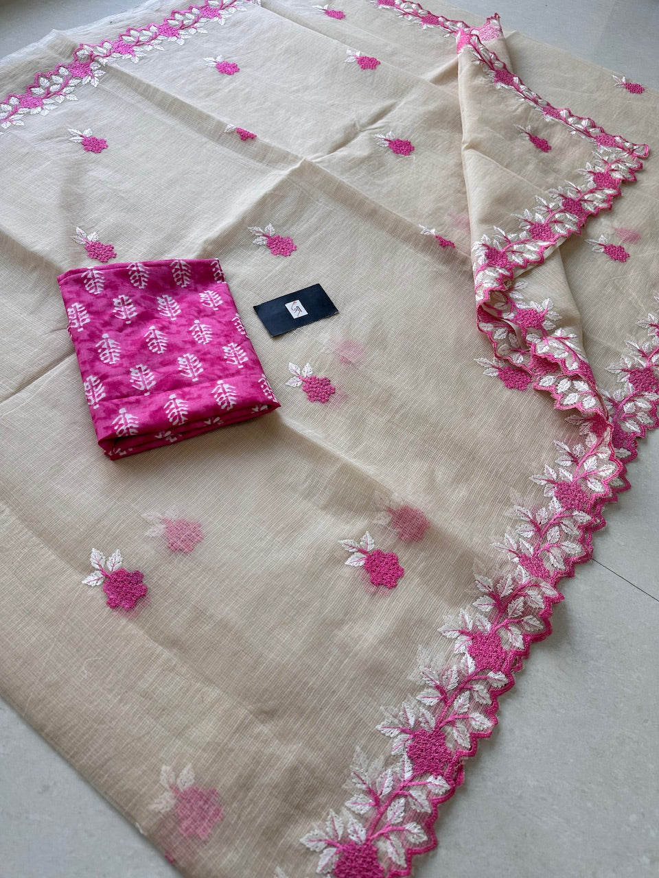 Embroidered Kota Cotton Doria Saree