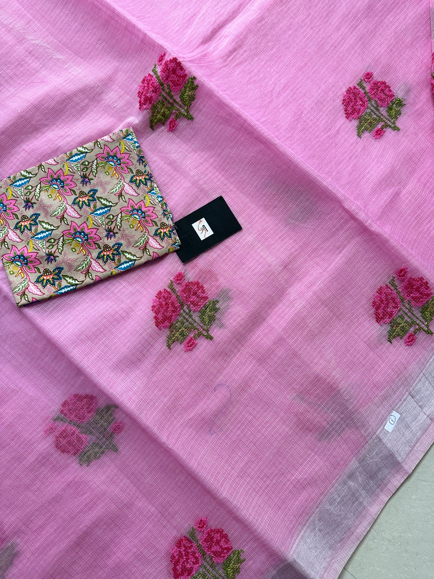 Embroidered Kota Cotton Doria Saree