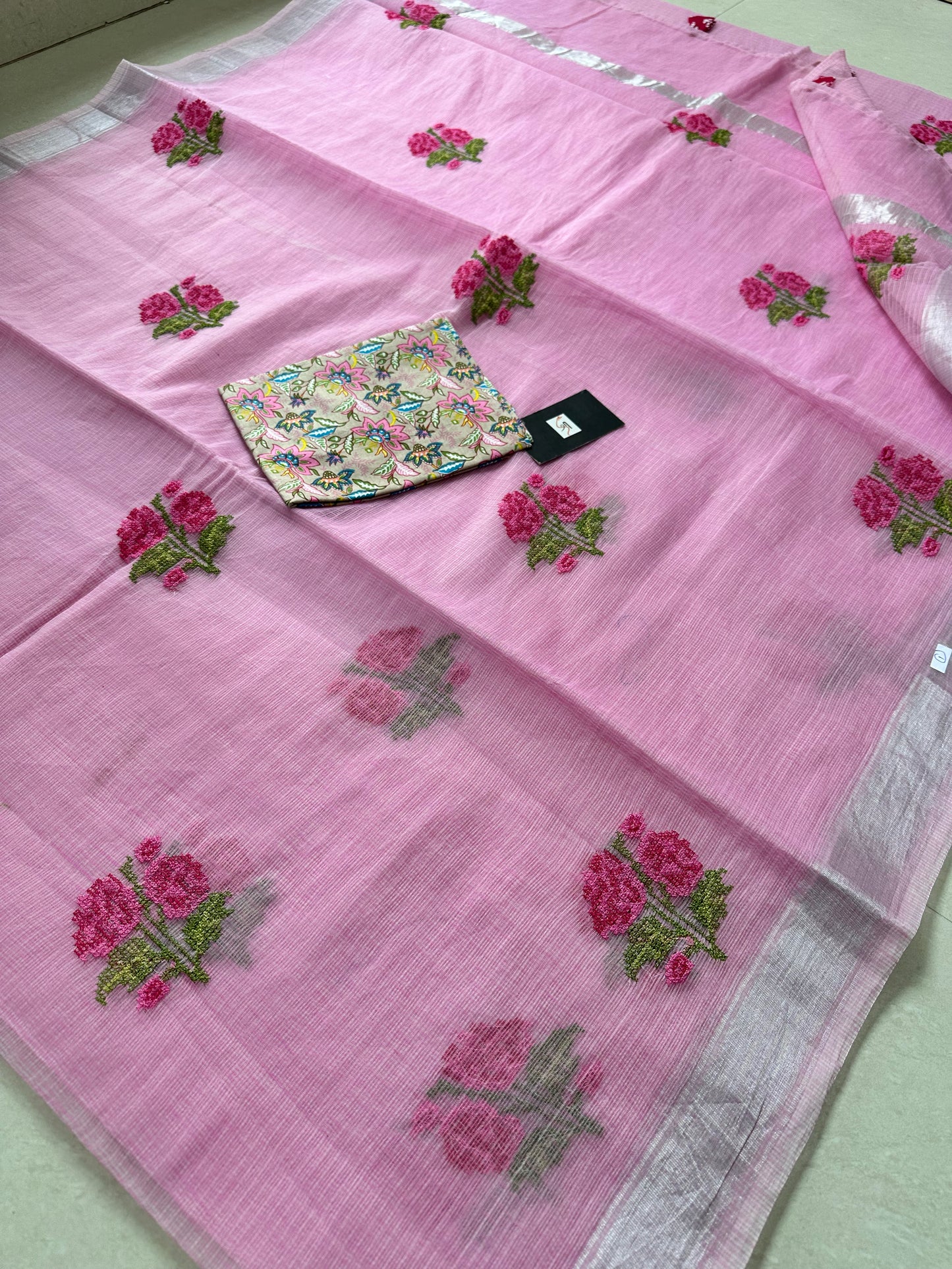 Embroidered Kota Cotton Doria Saree