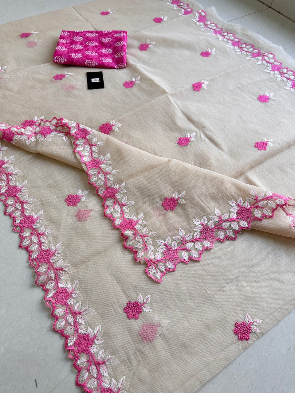 Embroidered Kota Cotton Doria Saree