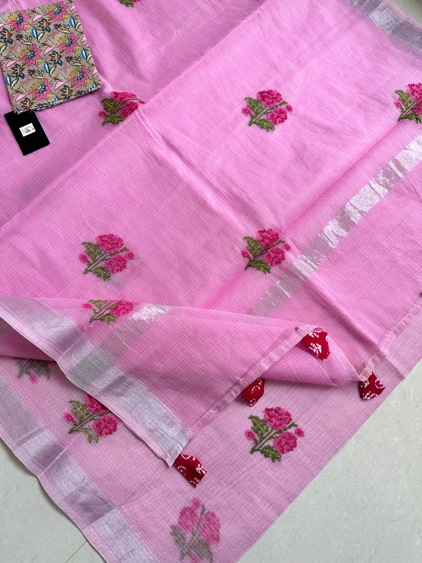 Embroidered Kota Cotton Doria Saree