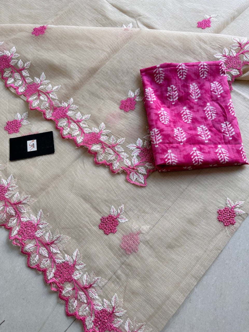 Embroidered Kota Cotton Doria Saree