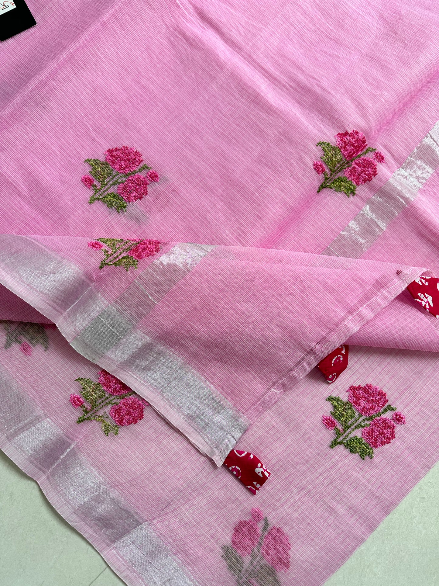 Embroidered Kota Cotton Doria Saree