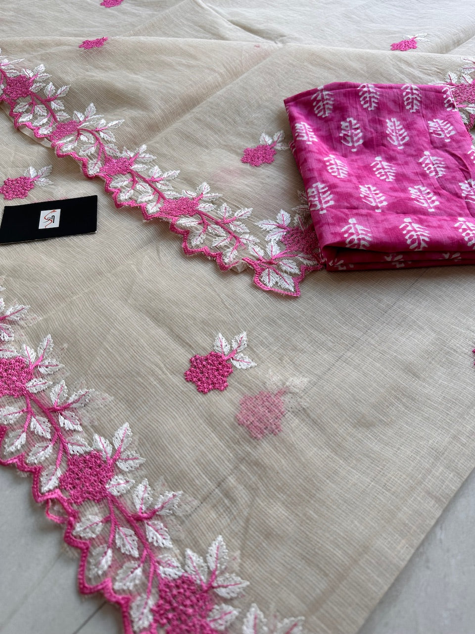 Embroidered Kota Cotton Doria Saree