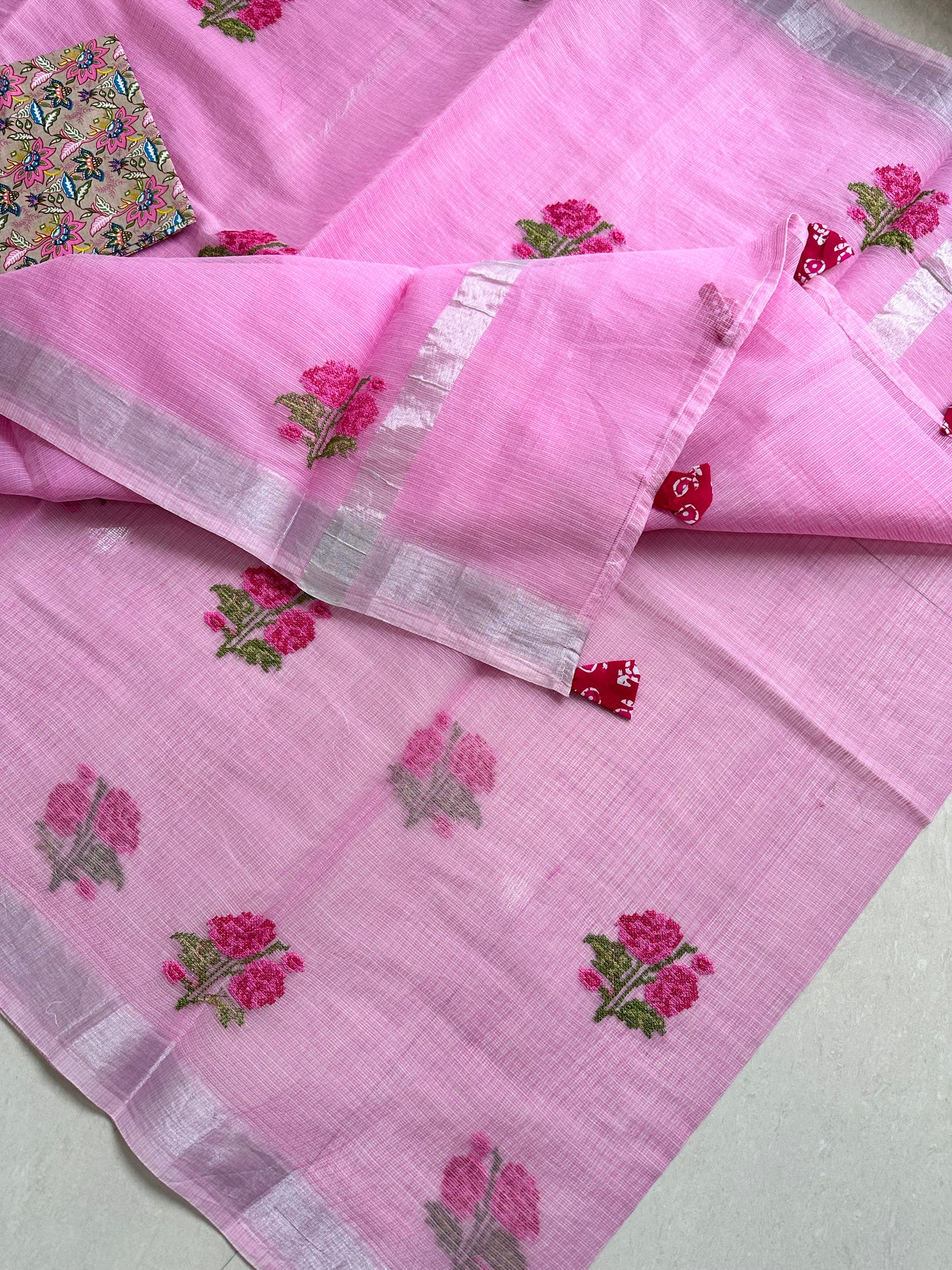 Embroidered Kota Cotton Doria Saree