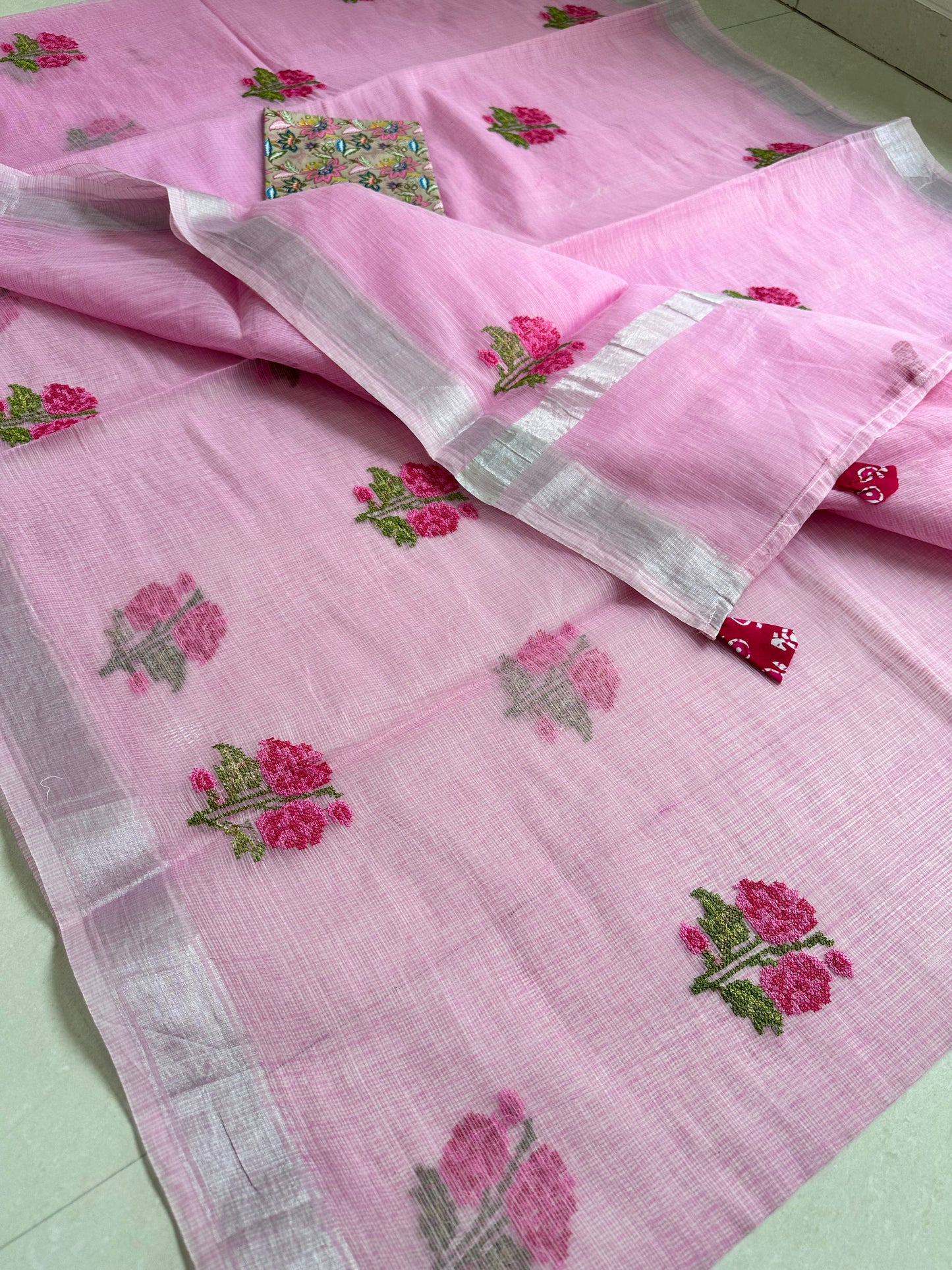 Embroidered Kota Cotton Doria Saree