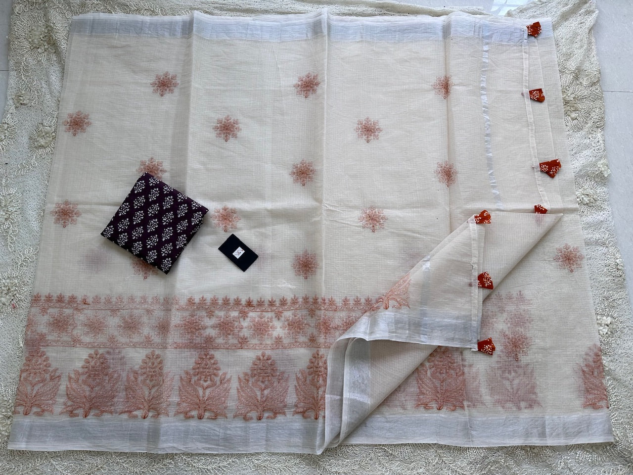 Embroidered Kota Cotton Doria Saree