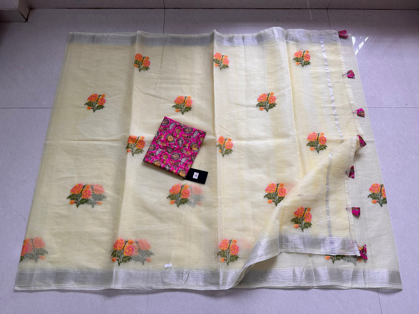 Embroidered Kota Cotton Doria Saree