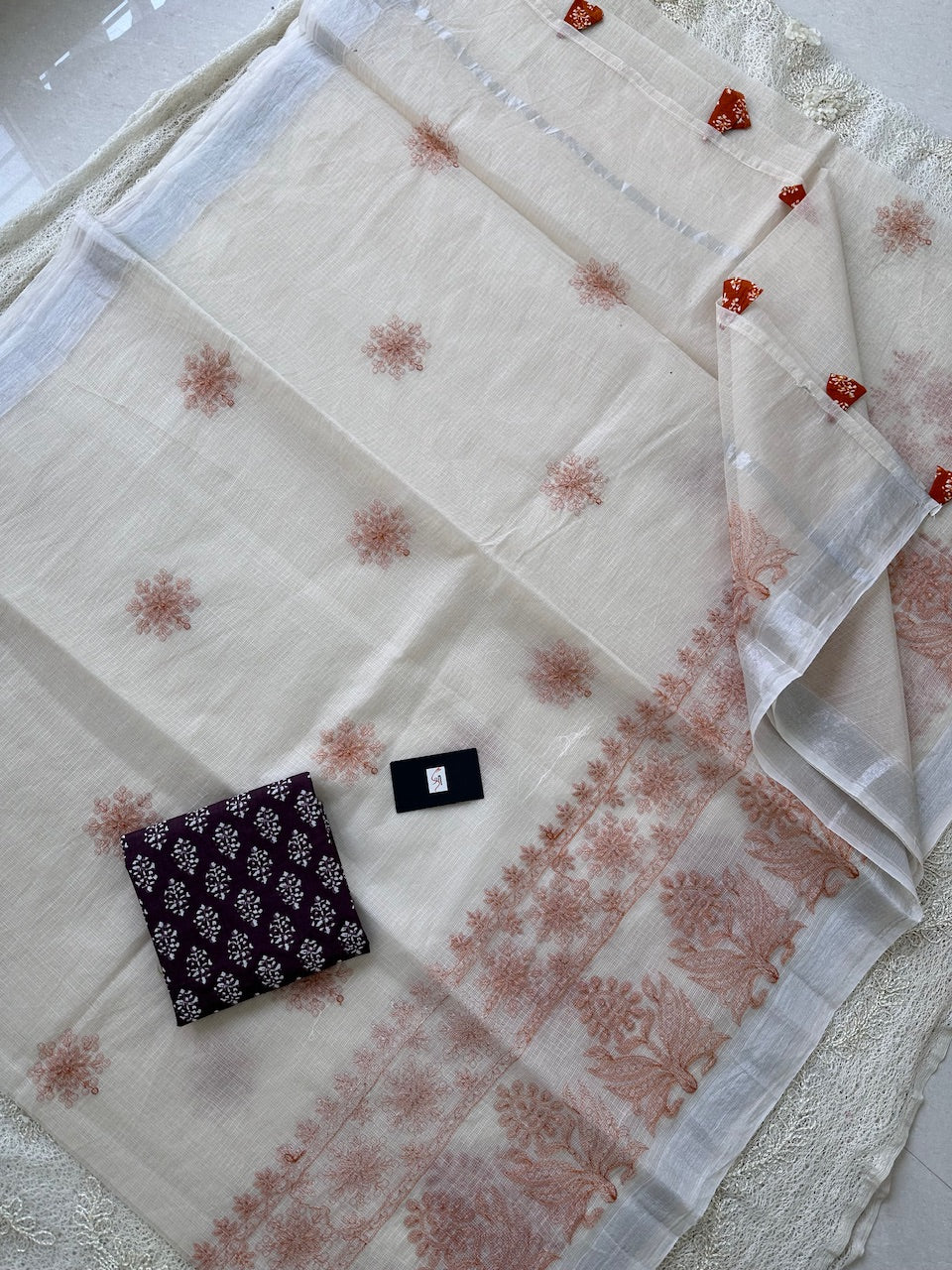 Embroidered Kota Cotton Doria Saree