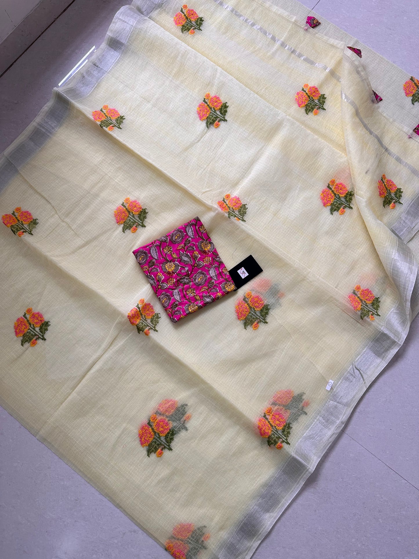 Embroidered Kota Cotton Doria Saree