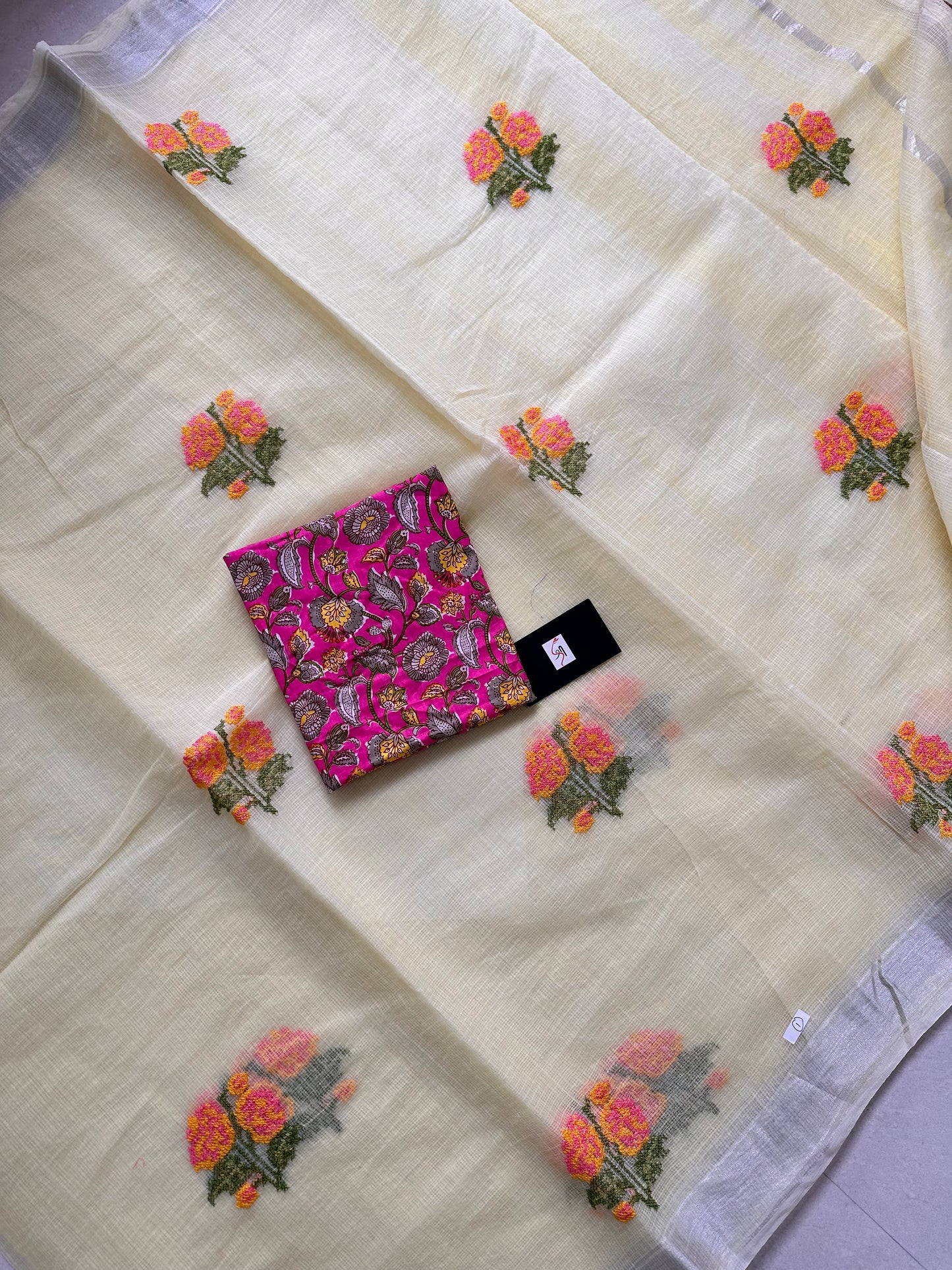 Embroidered Kota Cotton Doria Saree