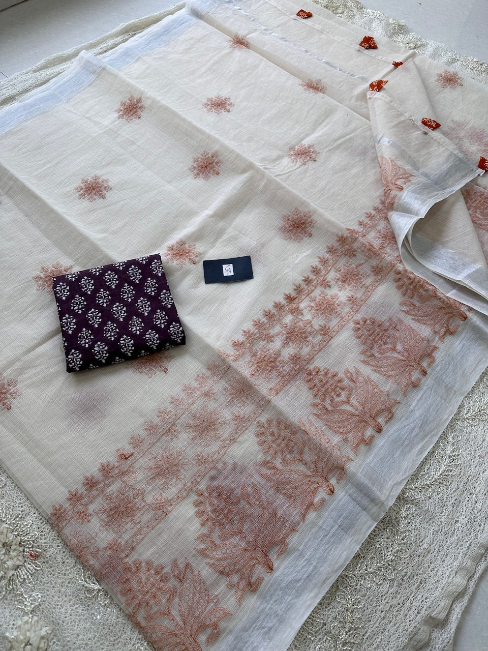 Embroidered Kota Cotton Doria Saree