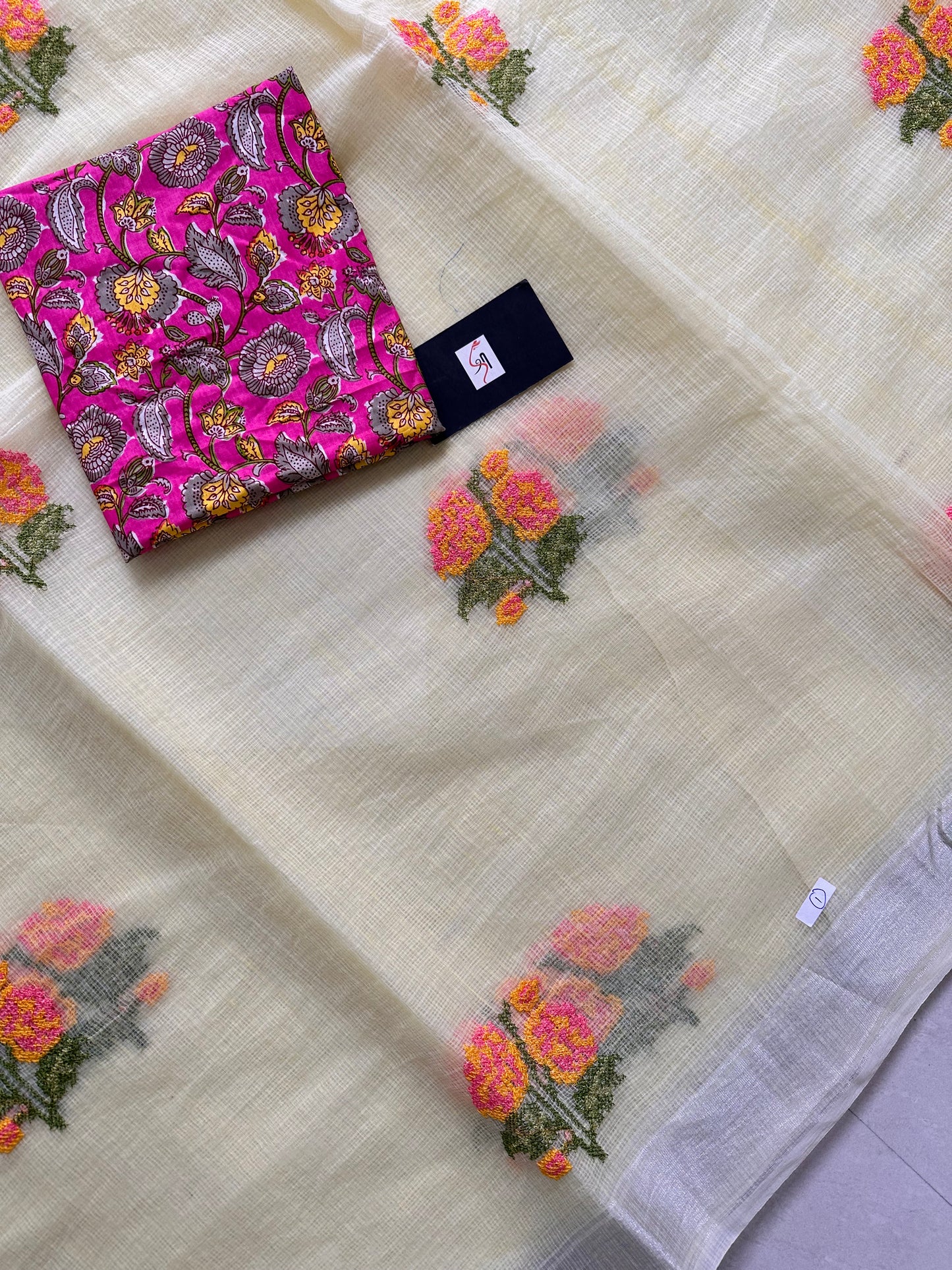 Embroidered Kota Cotton Doria Saree