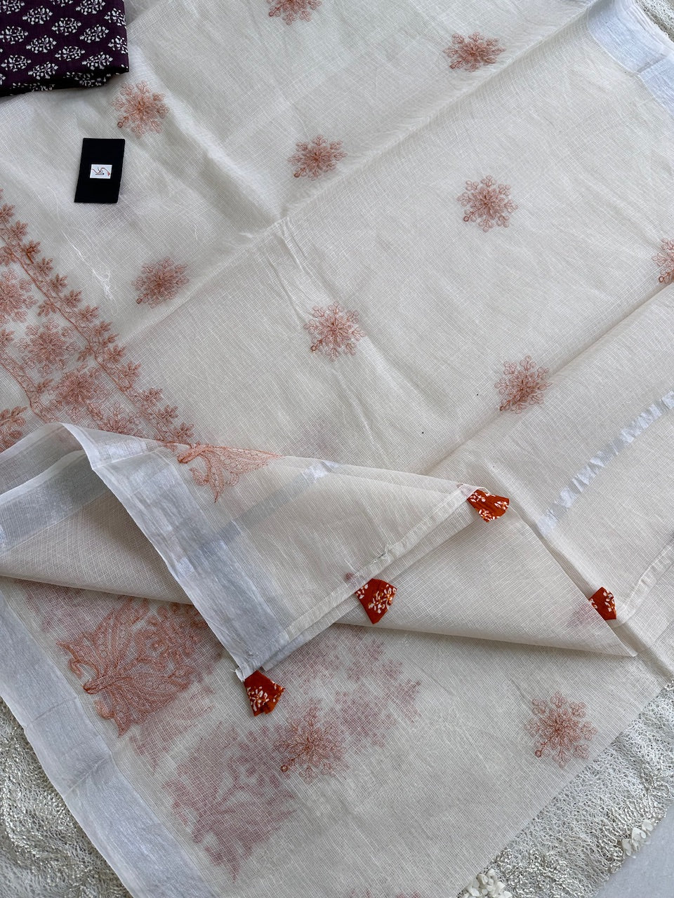 Embroidered Kota Cotton Doria Saree