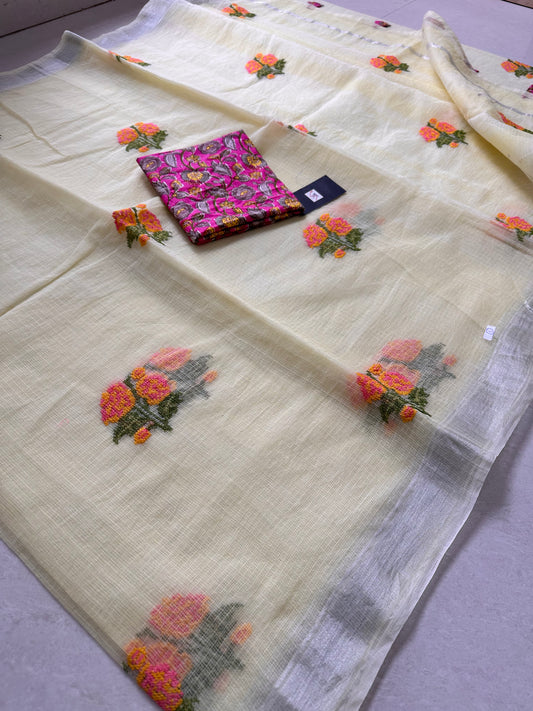 Embroidered Kota Cotton Doria Saree