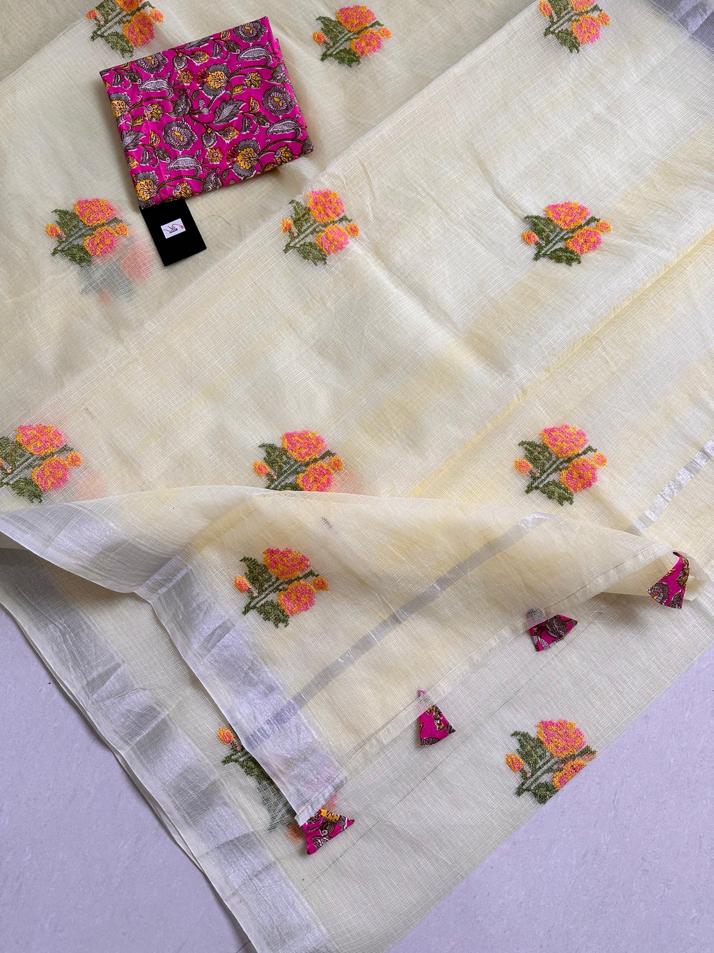 Embroidered Kota Cotton Doria Saree