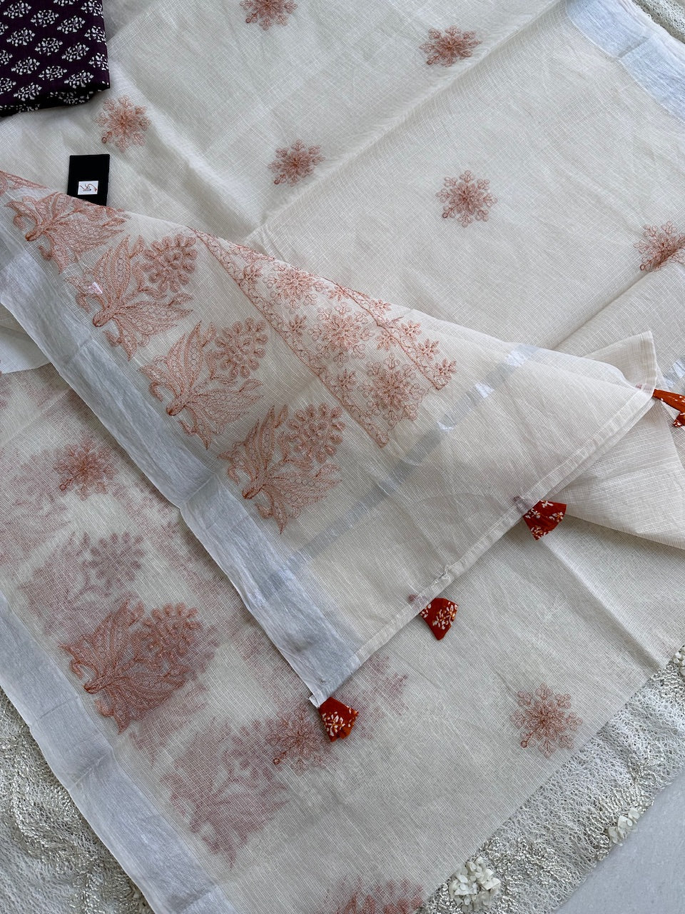 Embroidered Kota Cotton Doria Saree